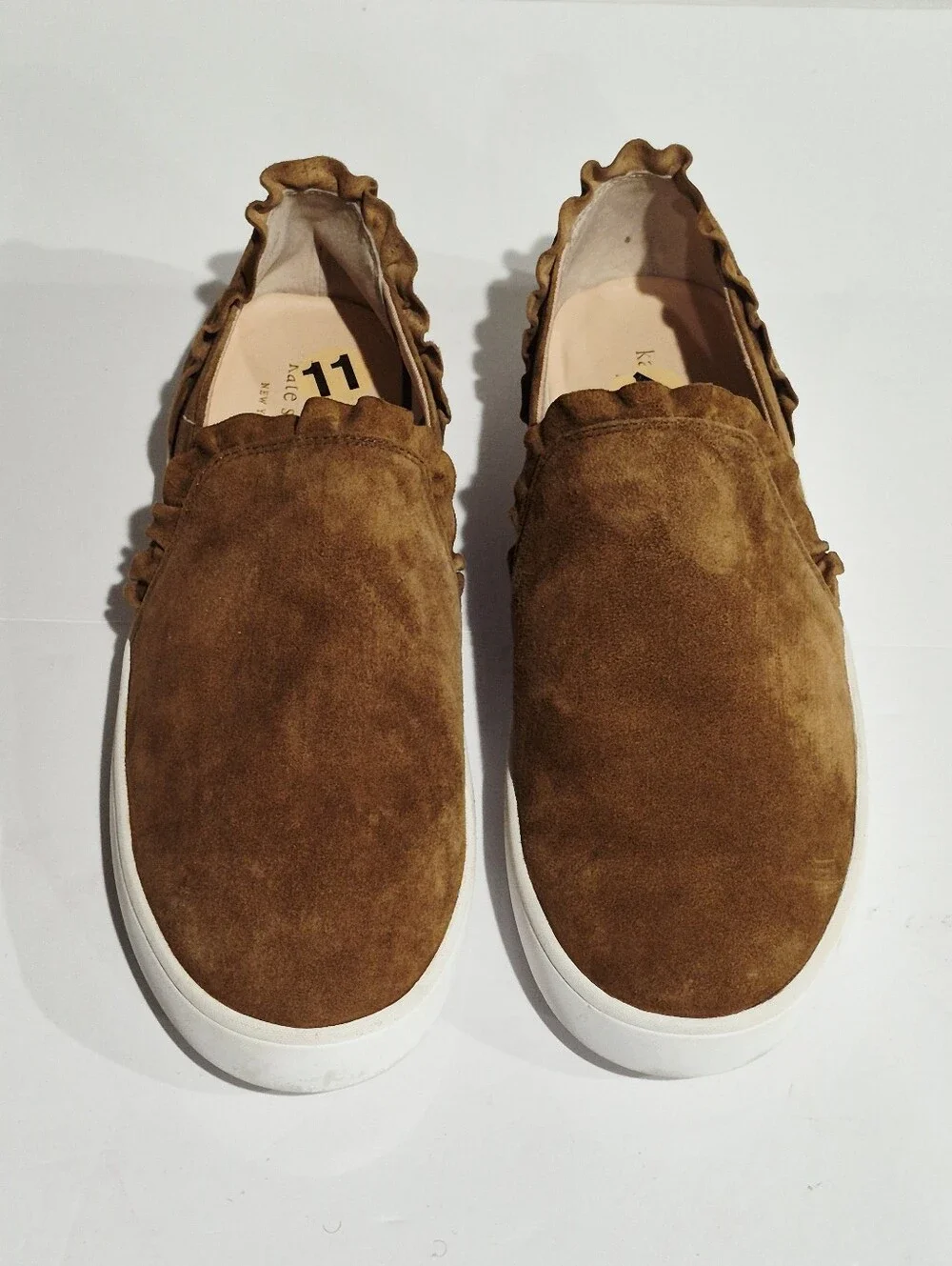 kate spade Brown Suede Slip-On Sneakers with Ruffle Trim Size 11